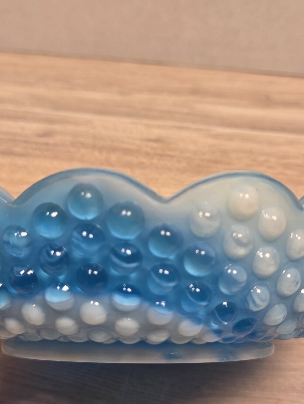 vintage blue & white milk glass, hobnail swirl slag glass Small Bowl - Picture 4 of 6